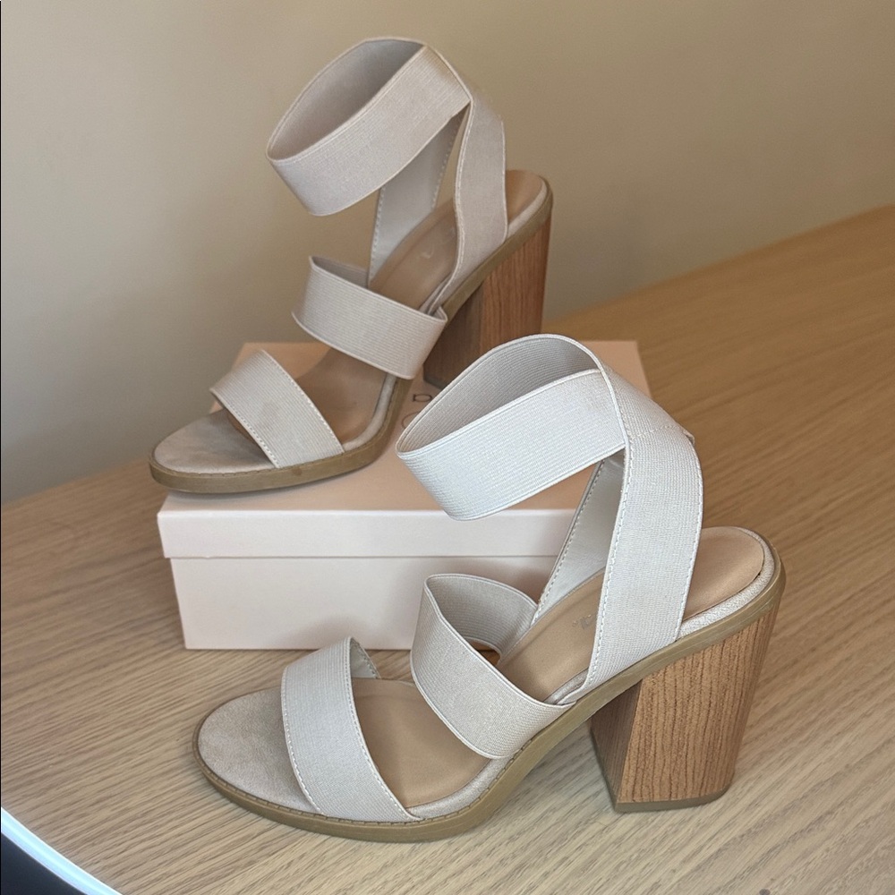 Neutral Strap Block Heel Sandals - Women's Cream Heels